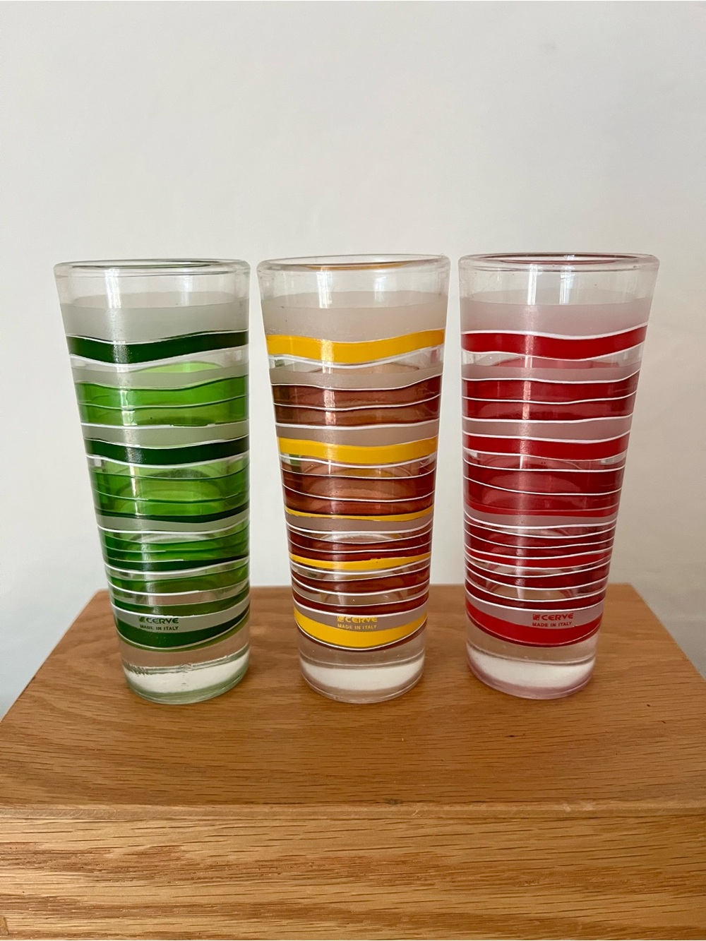 Vintage Cerve Italy Circleware Striped Shot Glasses - Set of 3 MCM Retro - Picture 7 of 7